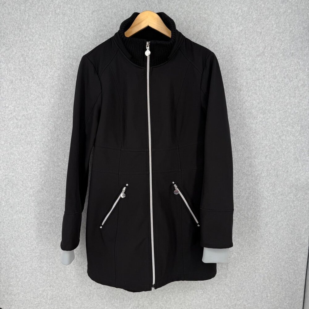 Betsey Johnson Womens Soft Shell Long Coat Size M Black Classic Pockets Neutral